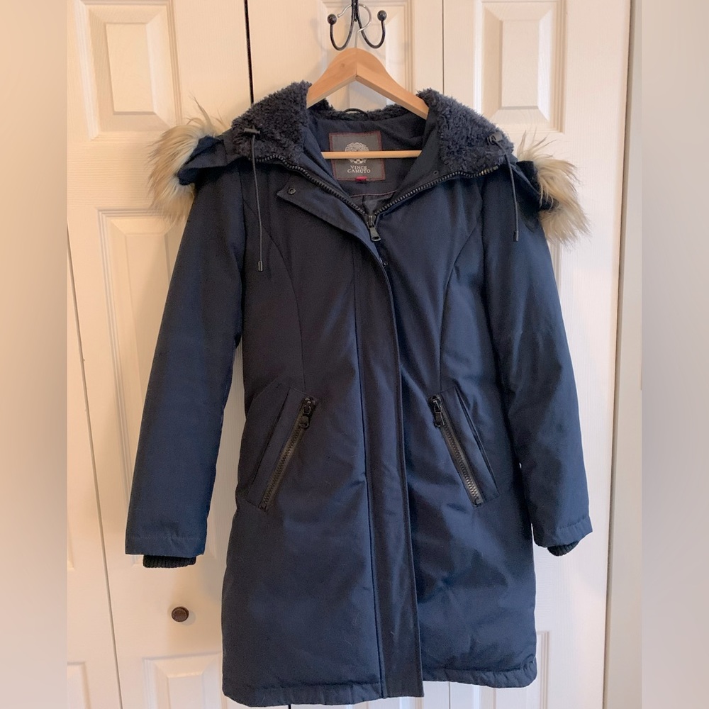 Vince Camuto navy blue down parka coat